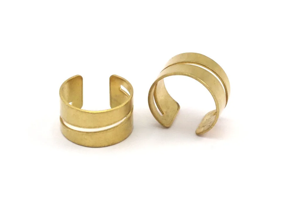 Adjustable Striped Ring - 10 Raw Brass Adjustable Ring Settings (16x17mm / 23 Gauge) MN18