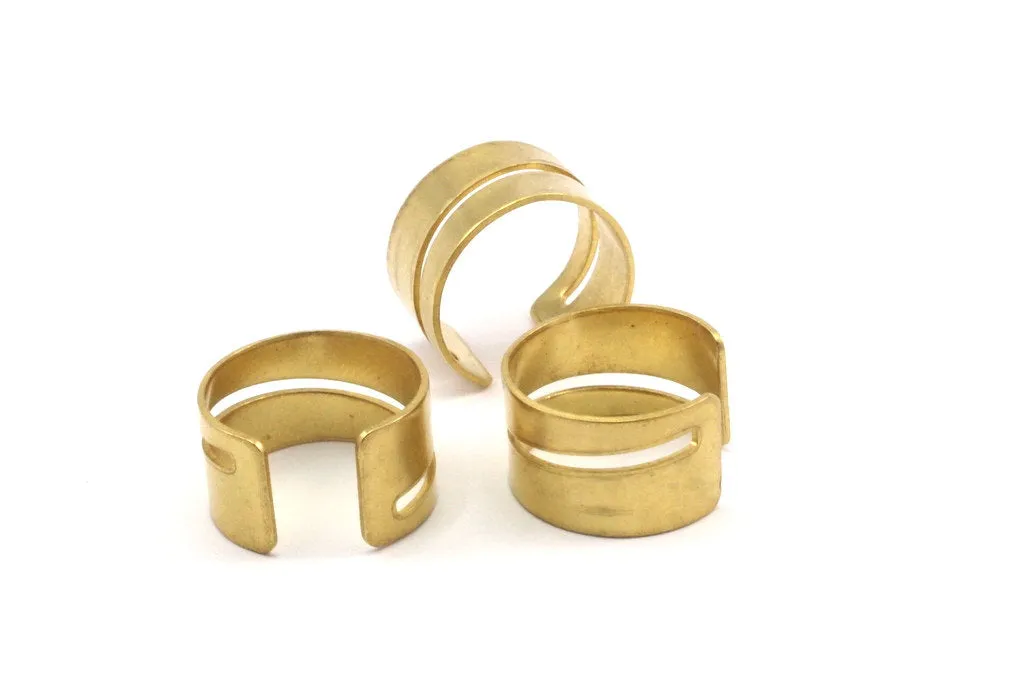 Adjustable Striped Ring - 10 Raw Brass Adjustable Ring Settings (16x17mm / 23 Gauge) MN18