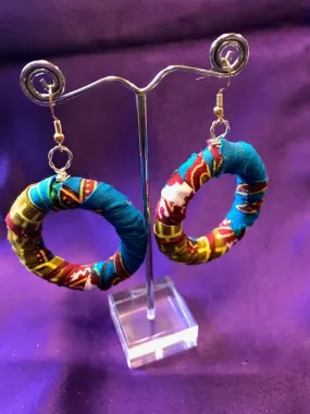 African Hoops in Blue Ankara Print - Up cycled Zero Waste Earrings