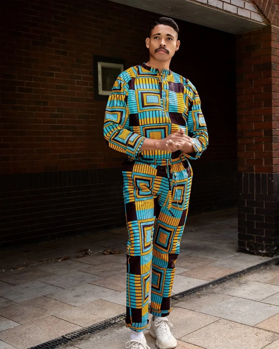 African Shirt in Blue Kente