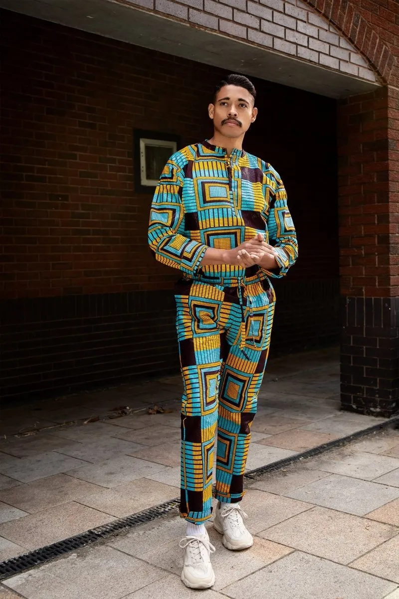 African Shirt in Blue Kente