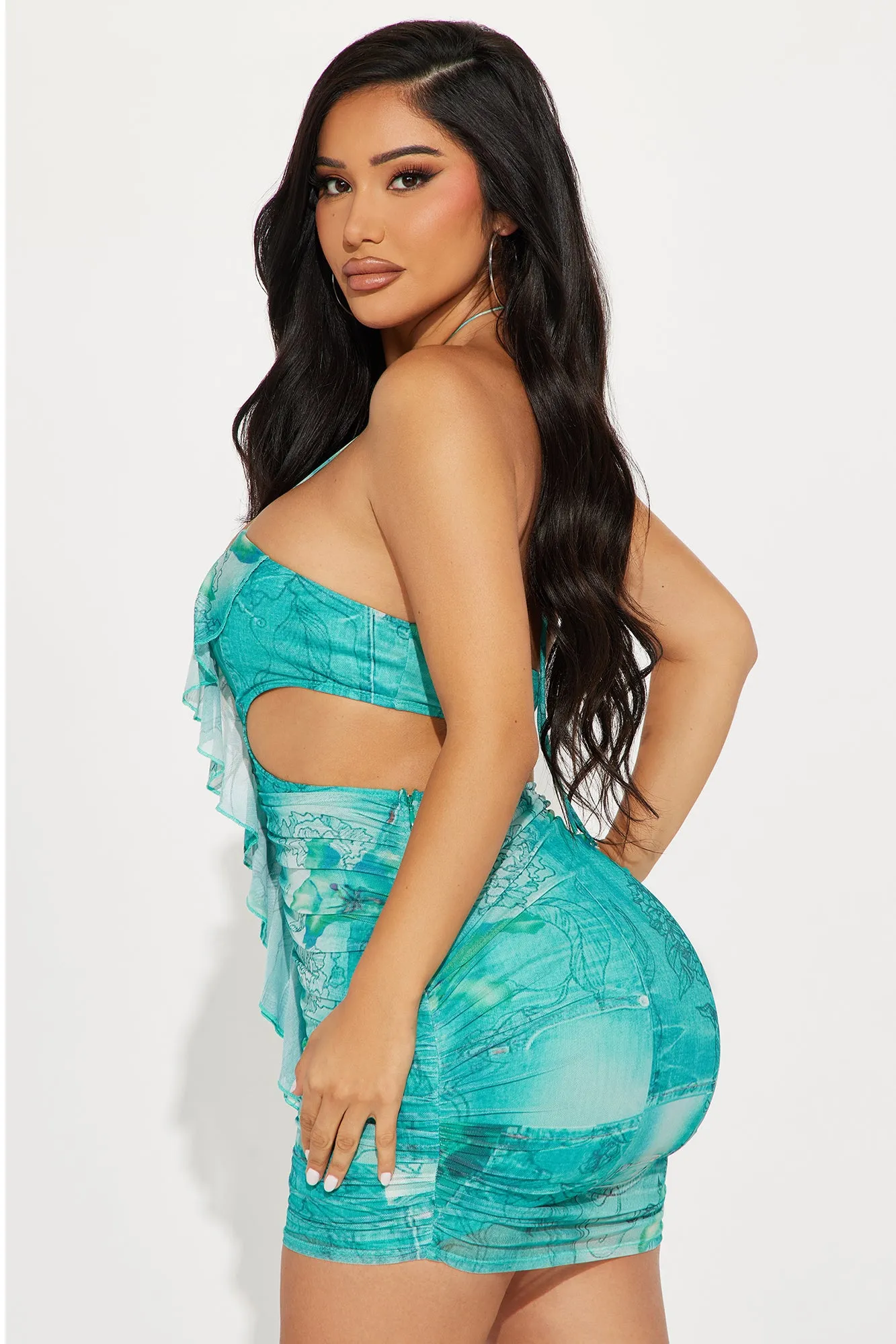 Andrea Mesh Micro Mini Dress - Turquoise