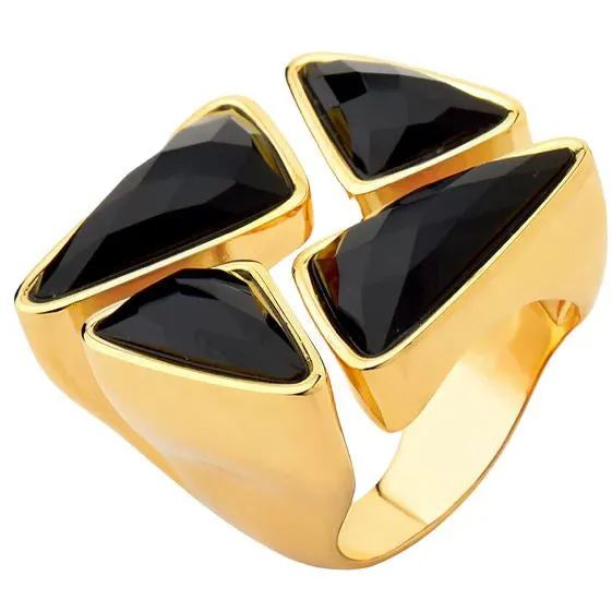 Anile Black Obsidian Stone Gold Ring