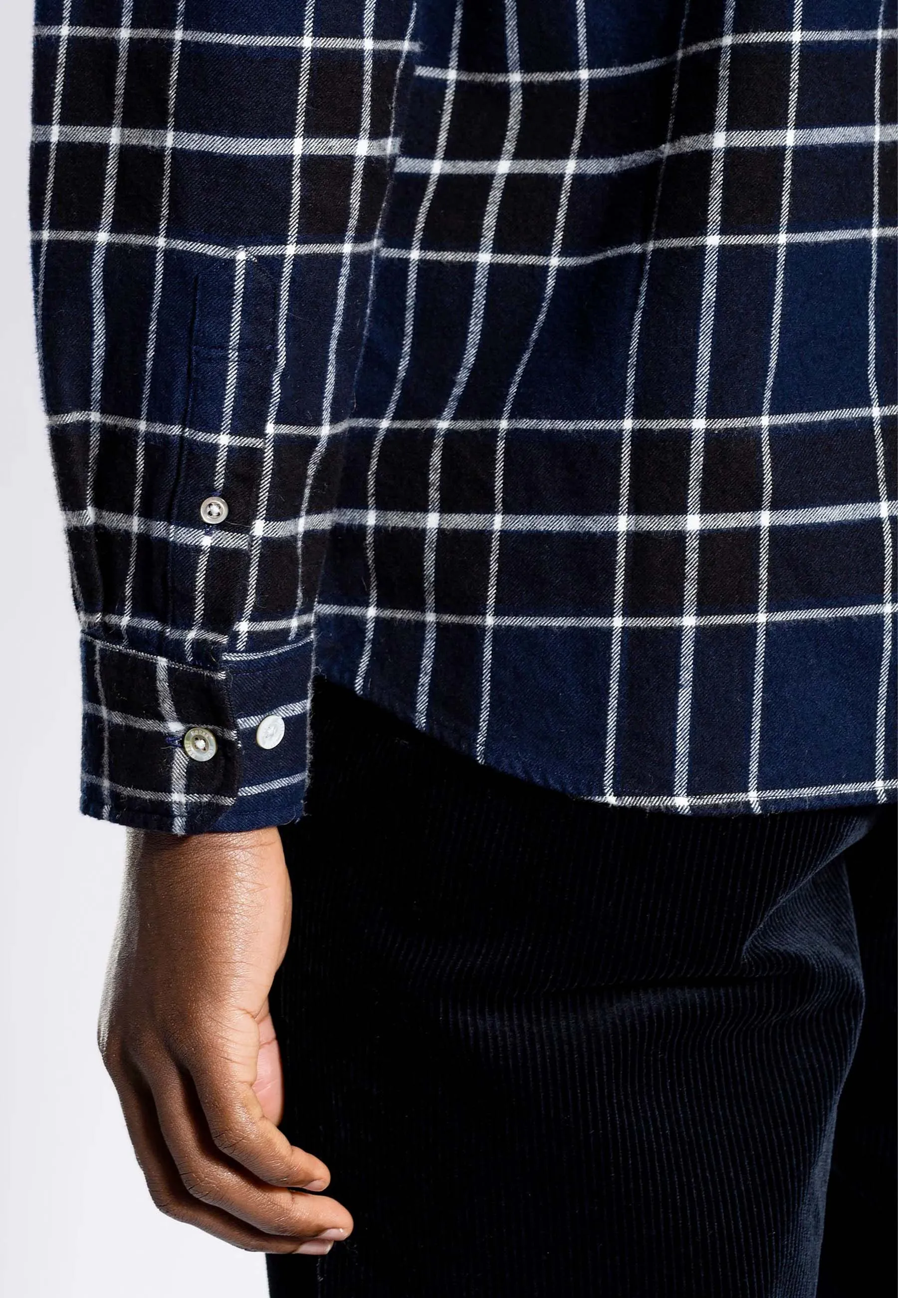 Anton Brushed Flannel Check Shirt - Dark Navy