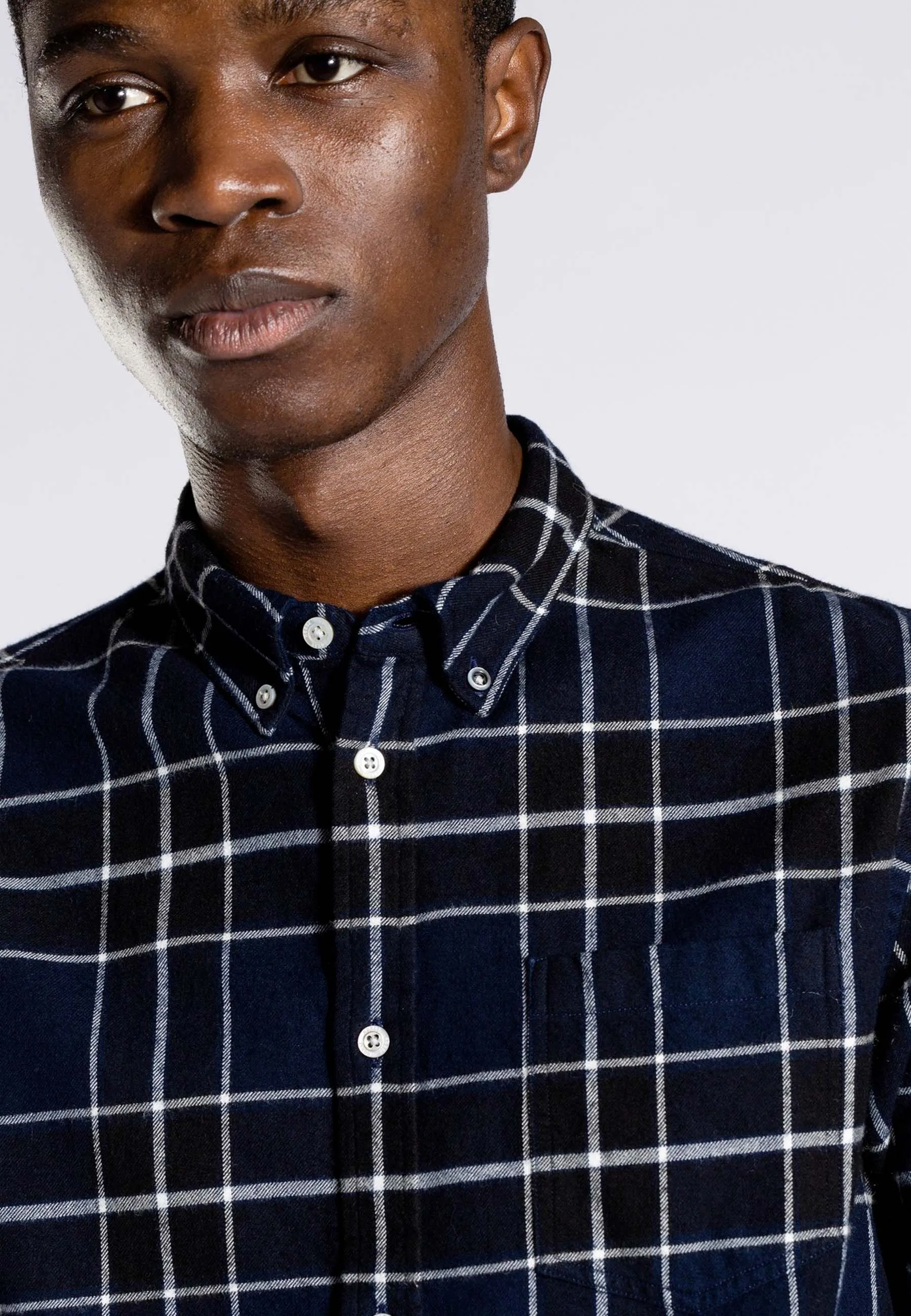 Anton Brushed Flannel Check Shirt - Dark Navy