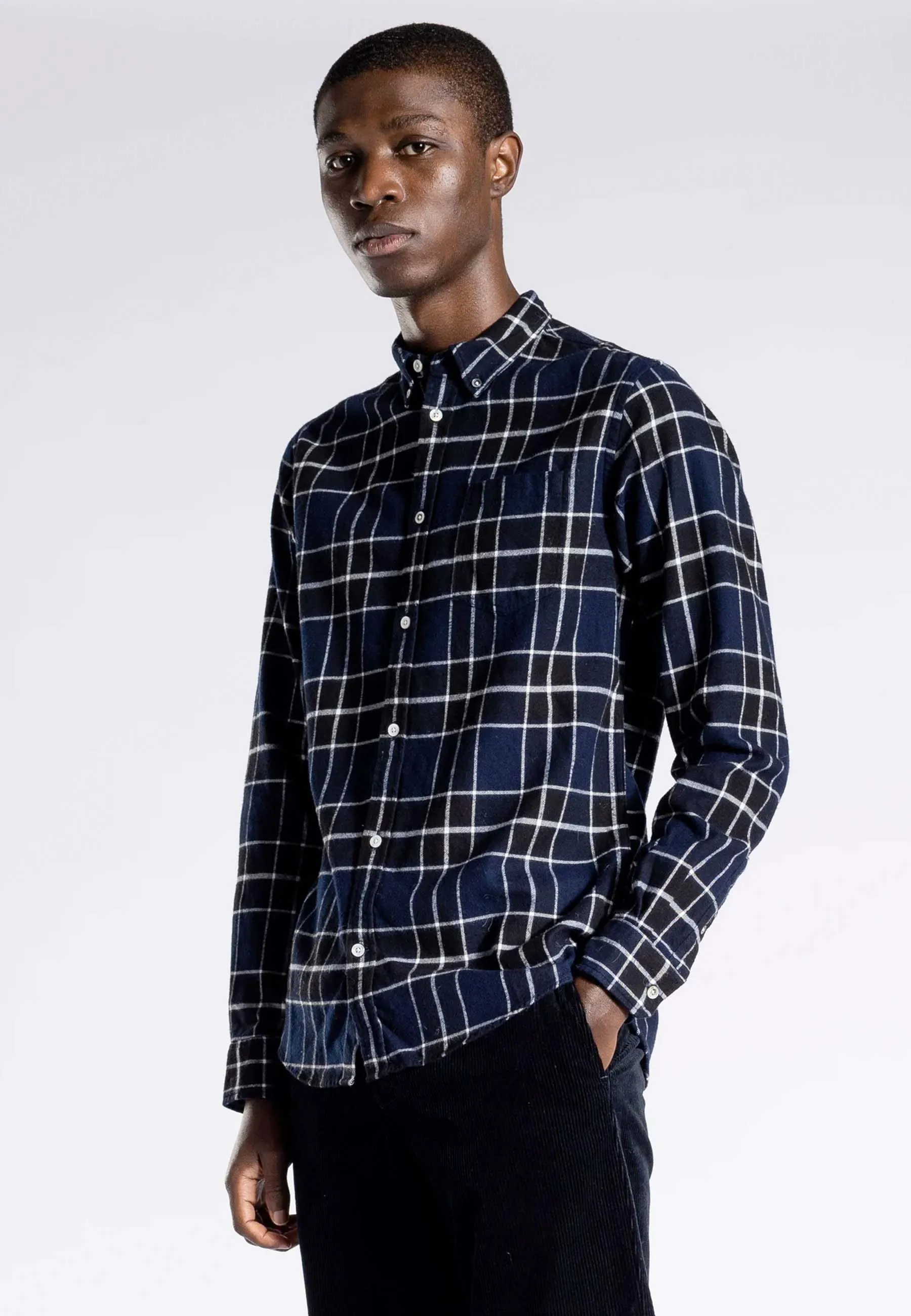 Anton Brushed Flannel Check Shirt - Dark Navy