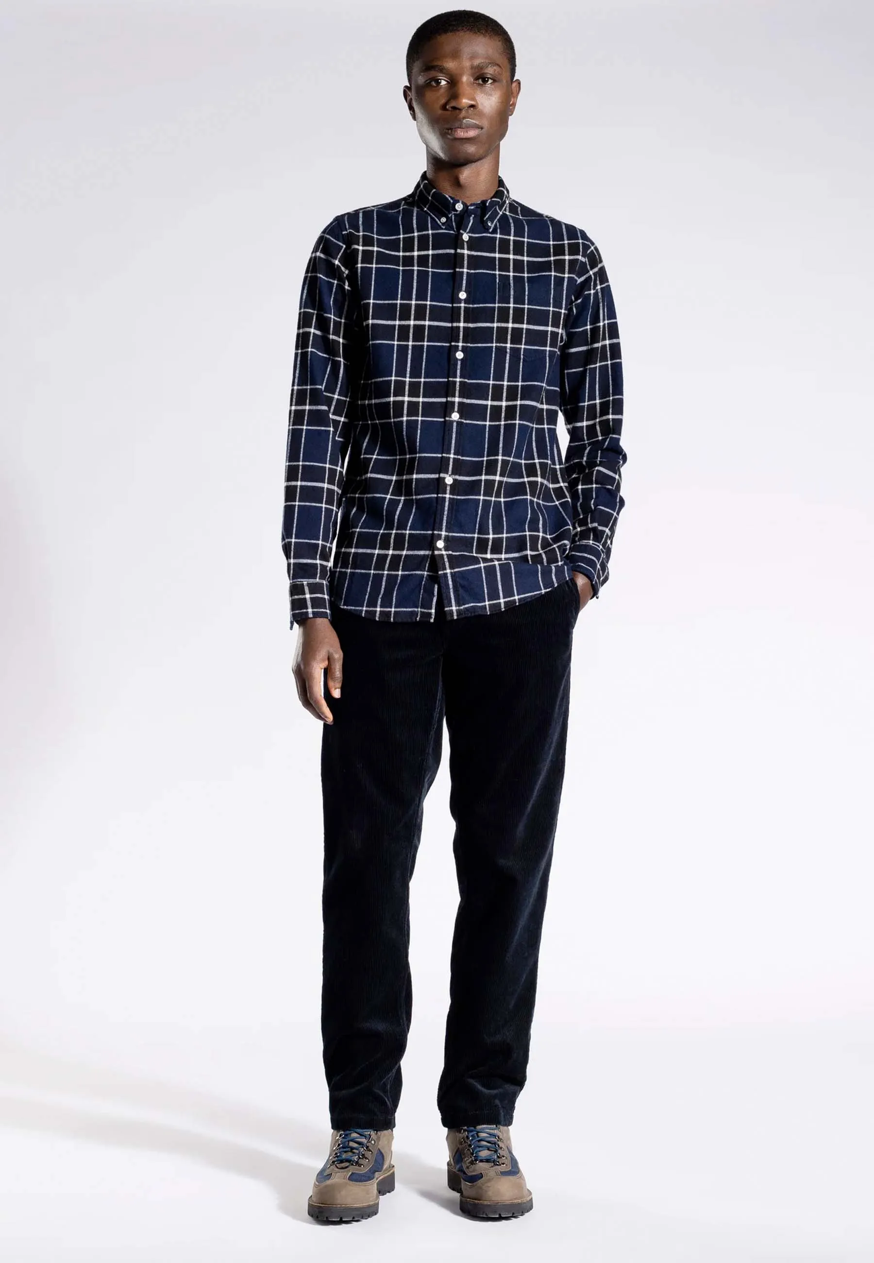 Anton Brushed Flannel Check Shirt - Dark Navy