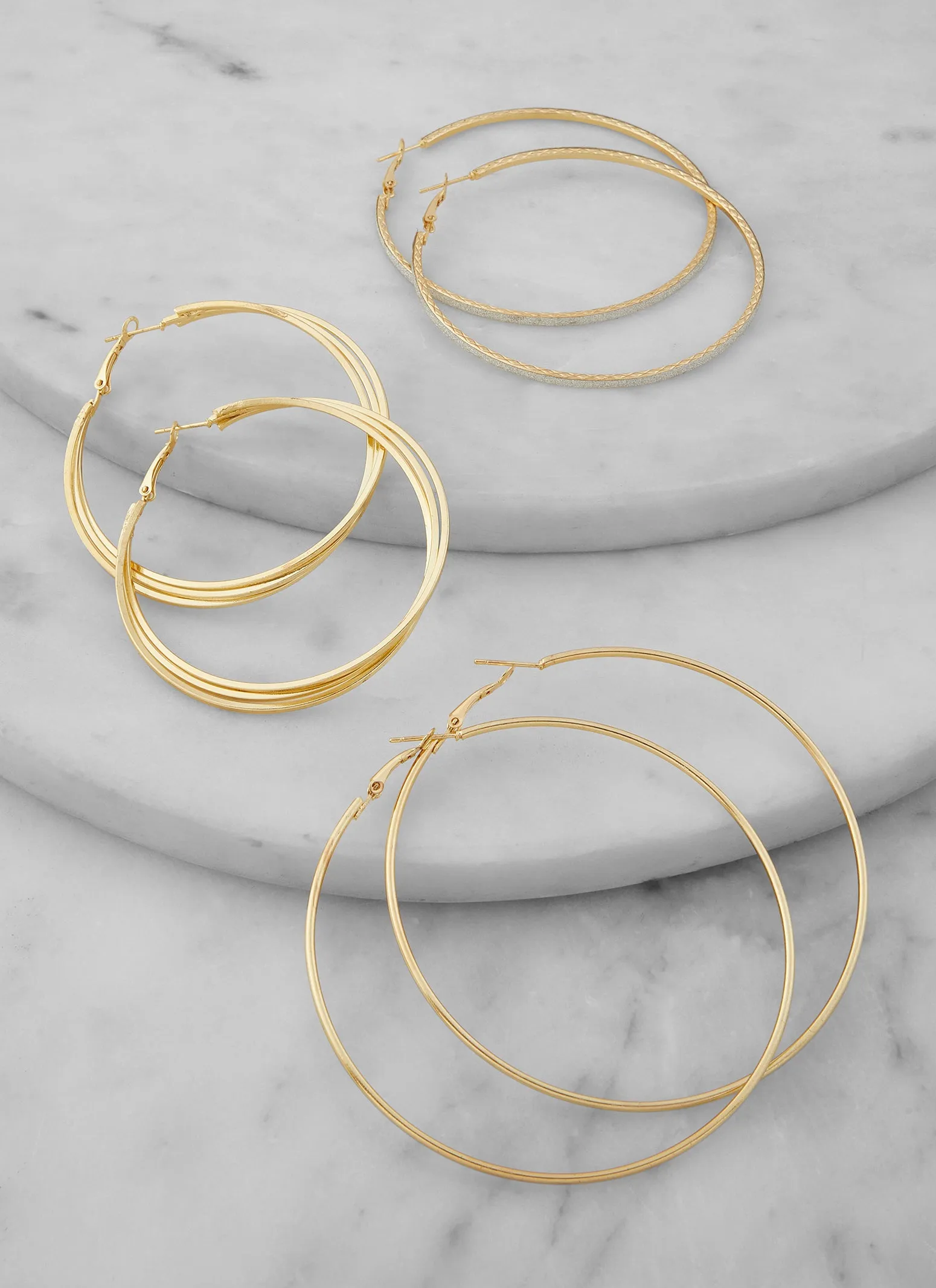 Assorted Metallic Hoop Earrings Trio