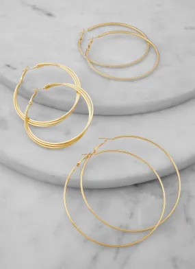 Assorted Metallic Hoop Earrings Trio