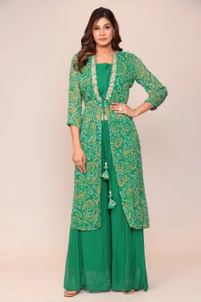 Bandhej Georgette Jacket Style Suit with Gota Patti and Thread work.