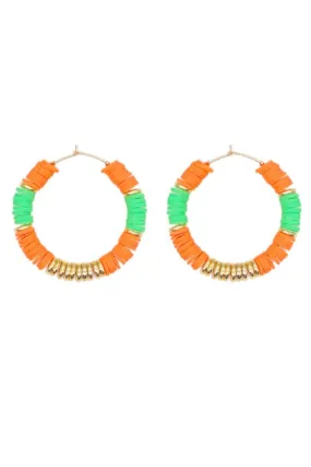 BEADED HOOPS - ORANGE & GREEN