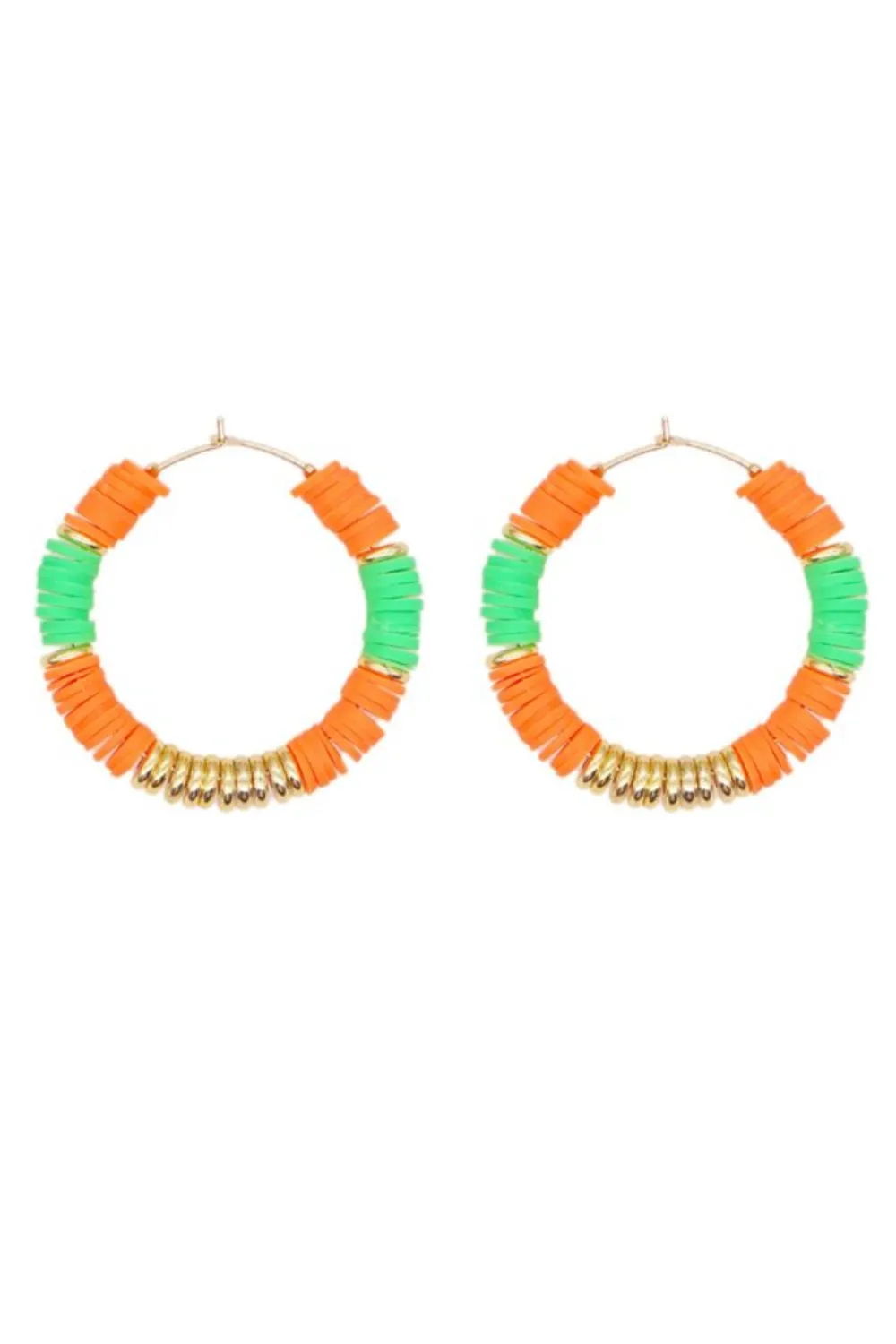 BEADED HOOPS - ORANGE & GREEN