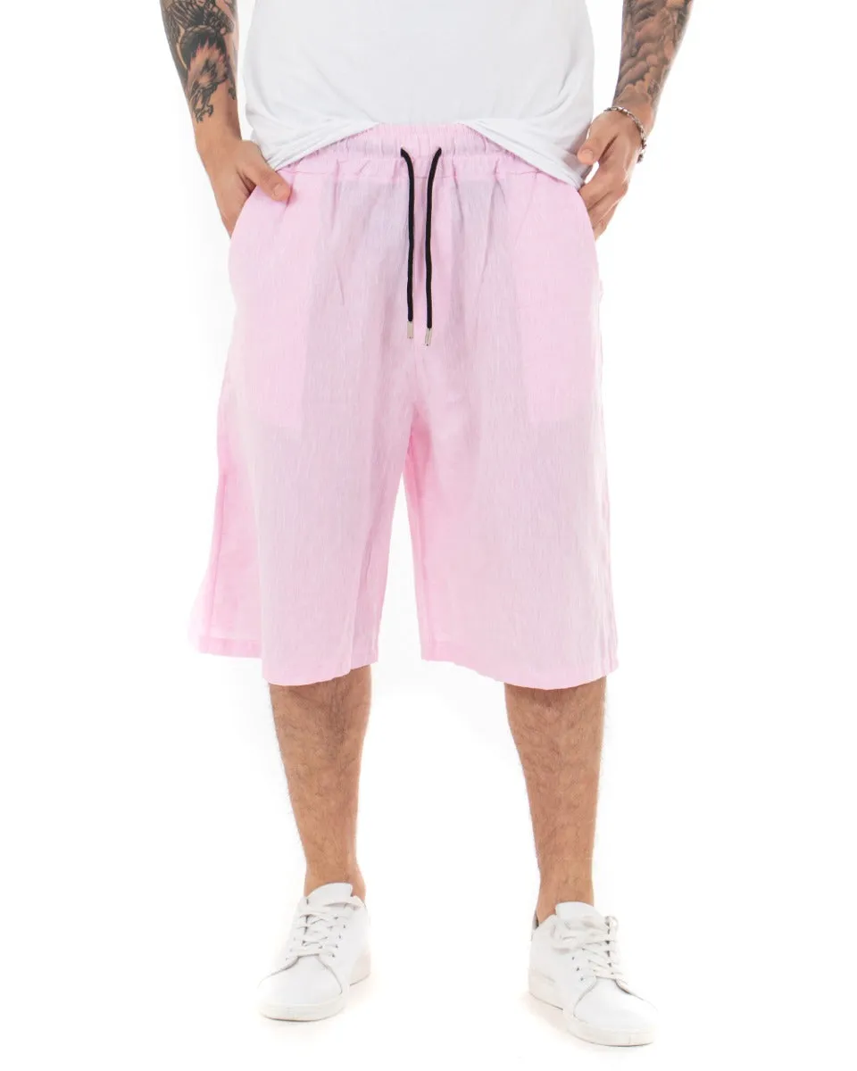 Bermuda Pantaloncino Uomo Lino Cavallo Basso Tinta Unita Rosa GIOSAL-PC1715A