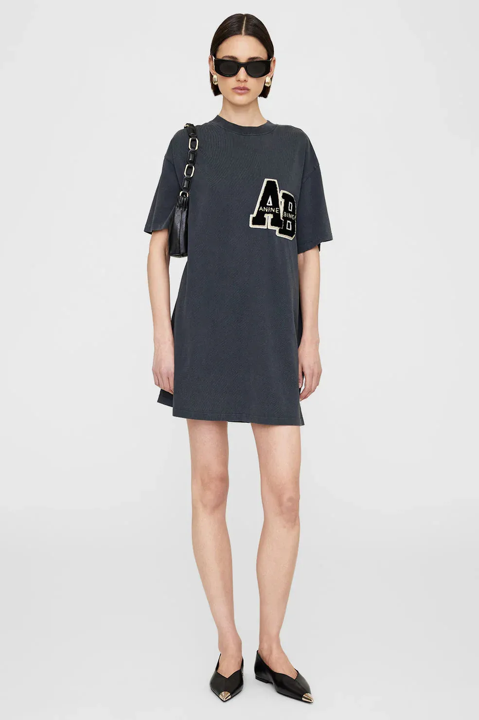 Beth Letterman Mini Dress - Washed Black