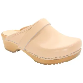 BJORK Maja Wood Open Back Clogs in Nude Leather