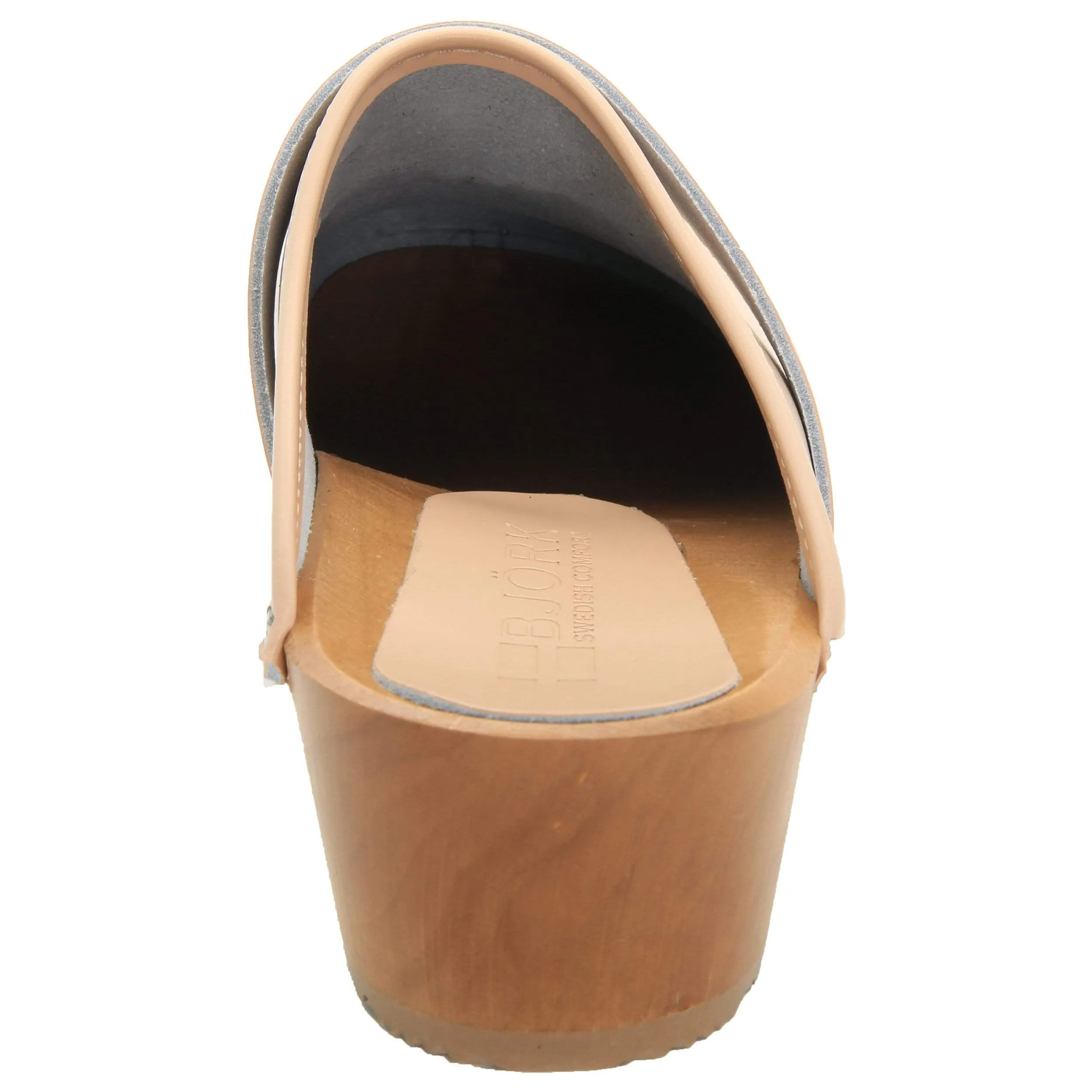 BJORK Maja Wood Open Back Clogs in Nude Leather