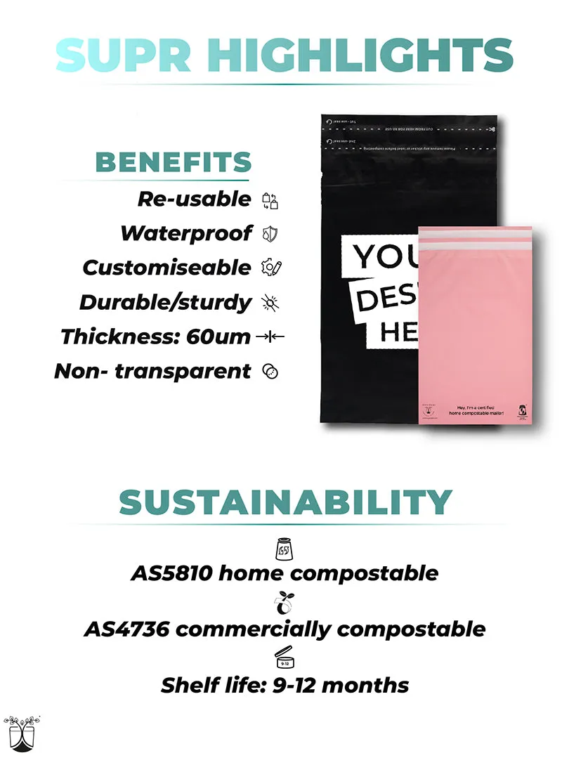 Black Custom Compostable Mailers With Low Minimums