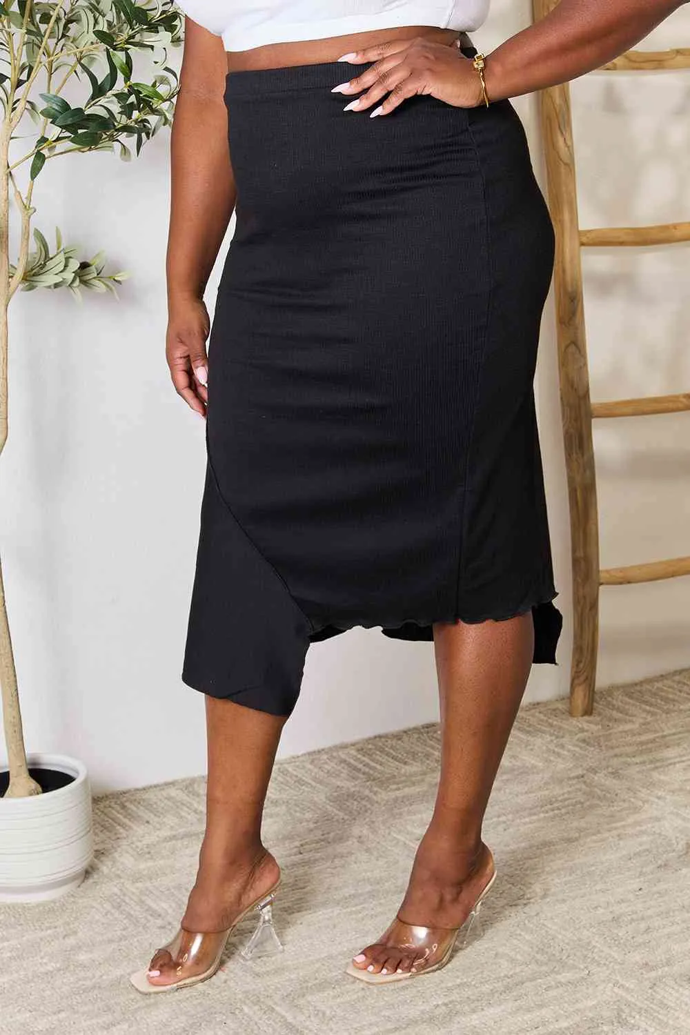 Black High Waist Midi Skirt