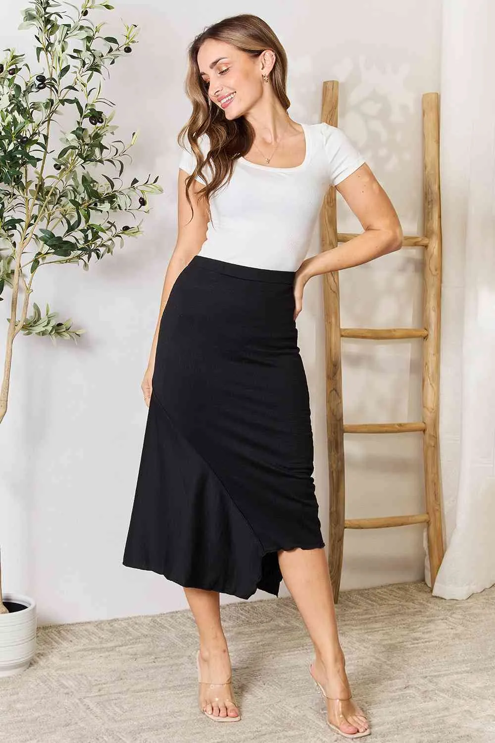 Black High Waist Midi Skirt