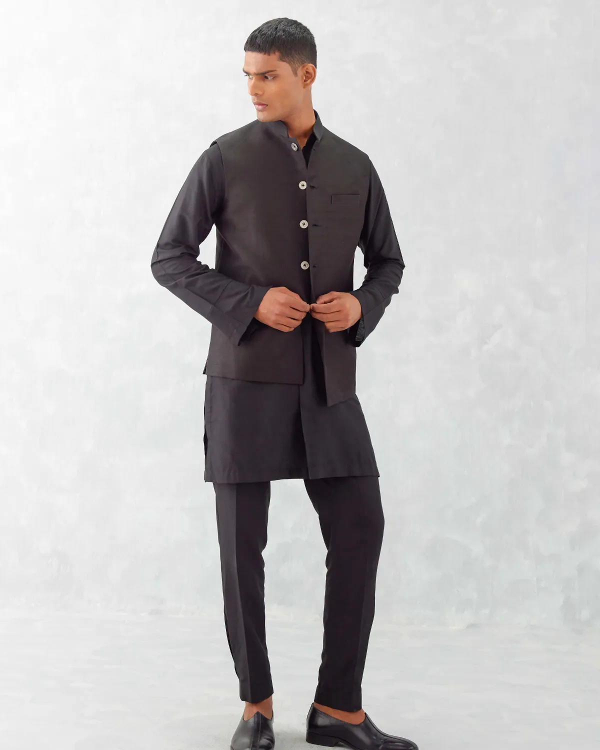 Black Kurta With Bundi Set