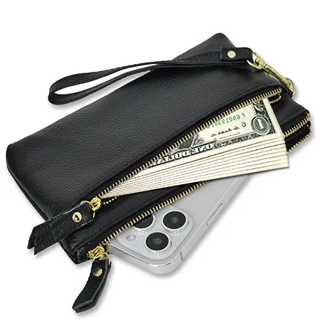 Black NGIL Genuine Leather Wristlet Handbag