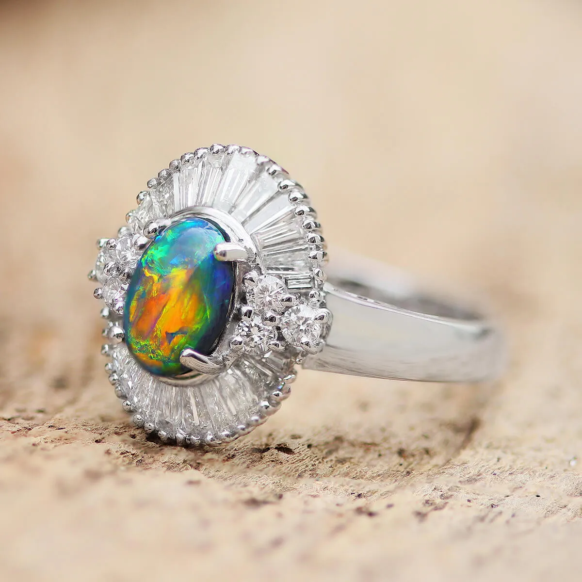 Black Opal, Diamond & Platinum Ring