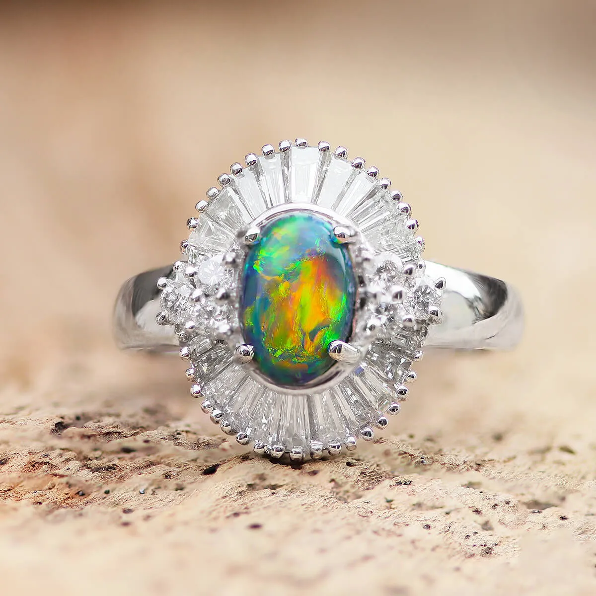 Black Opal, Diamond & Platinum Ring