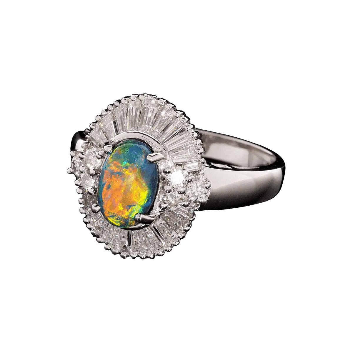 Black Opal, Diamond & Platinum Ring