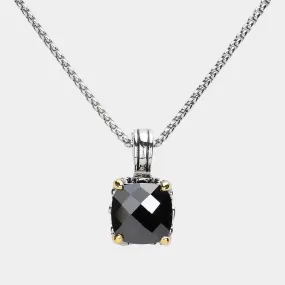 Black Square CZ Stone Cluster Pendant Necklace