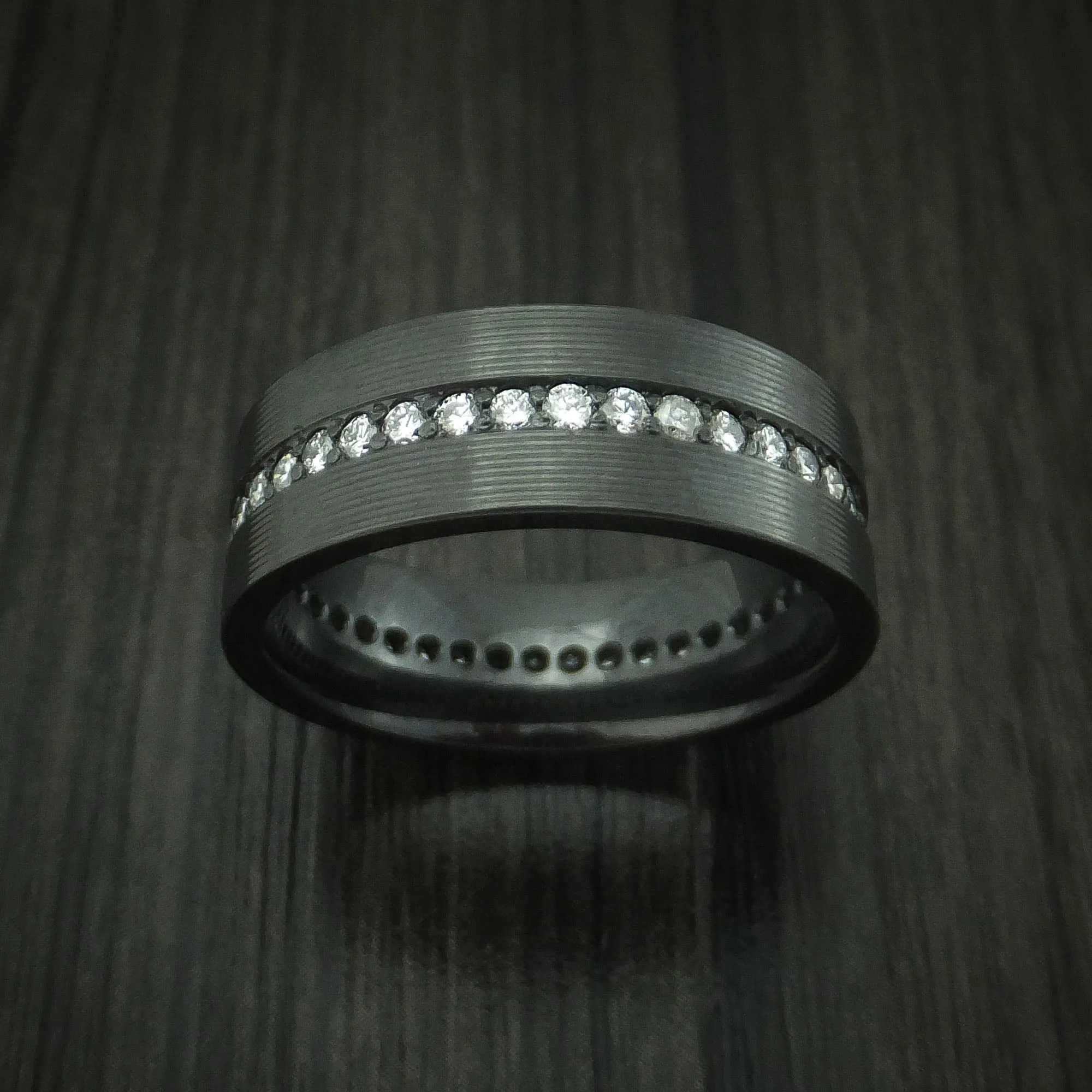 Black Titanium And Lab Diamonds Eternity Men's Ring Custom Made Band