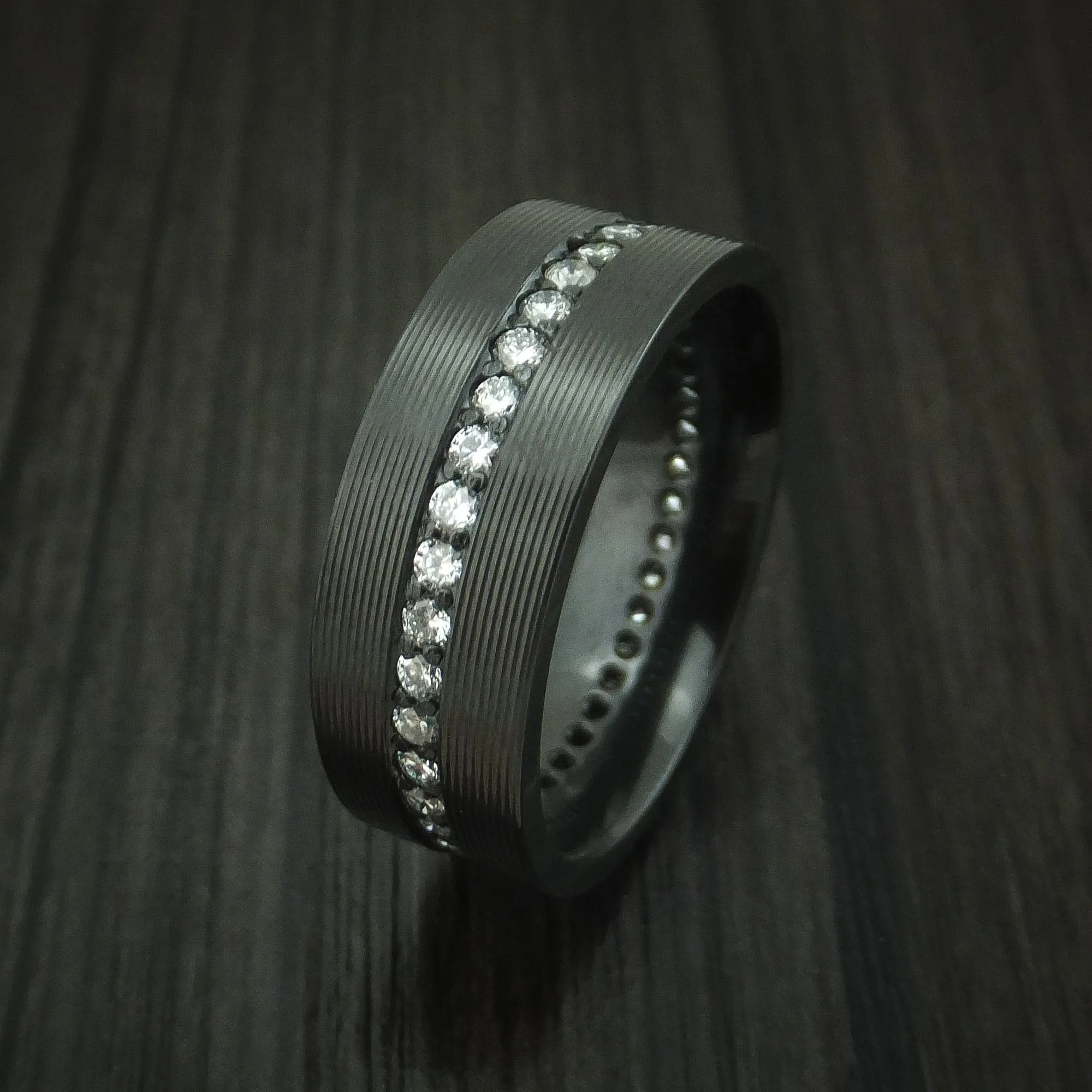 Black Titanium And Lab Diamonds Eternity Men's Ring Custom Made Band