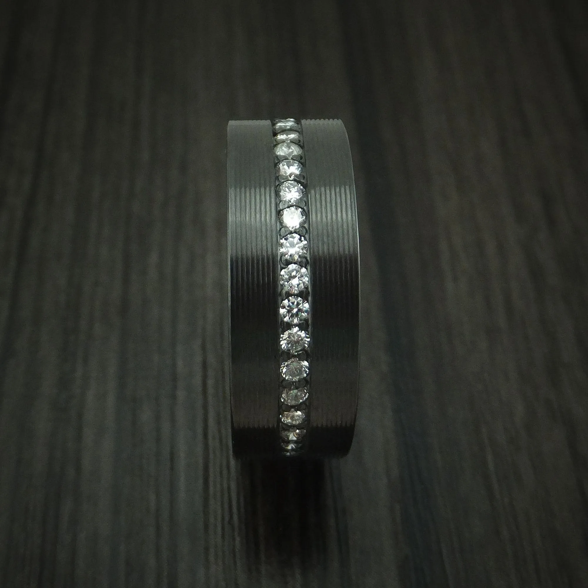 Black Titanium And Lab Diamonds Eternity Men's Ring Custom Made Band