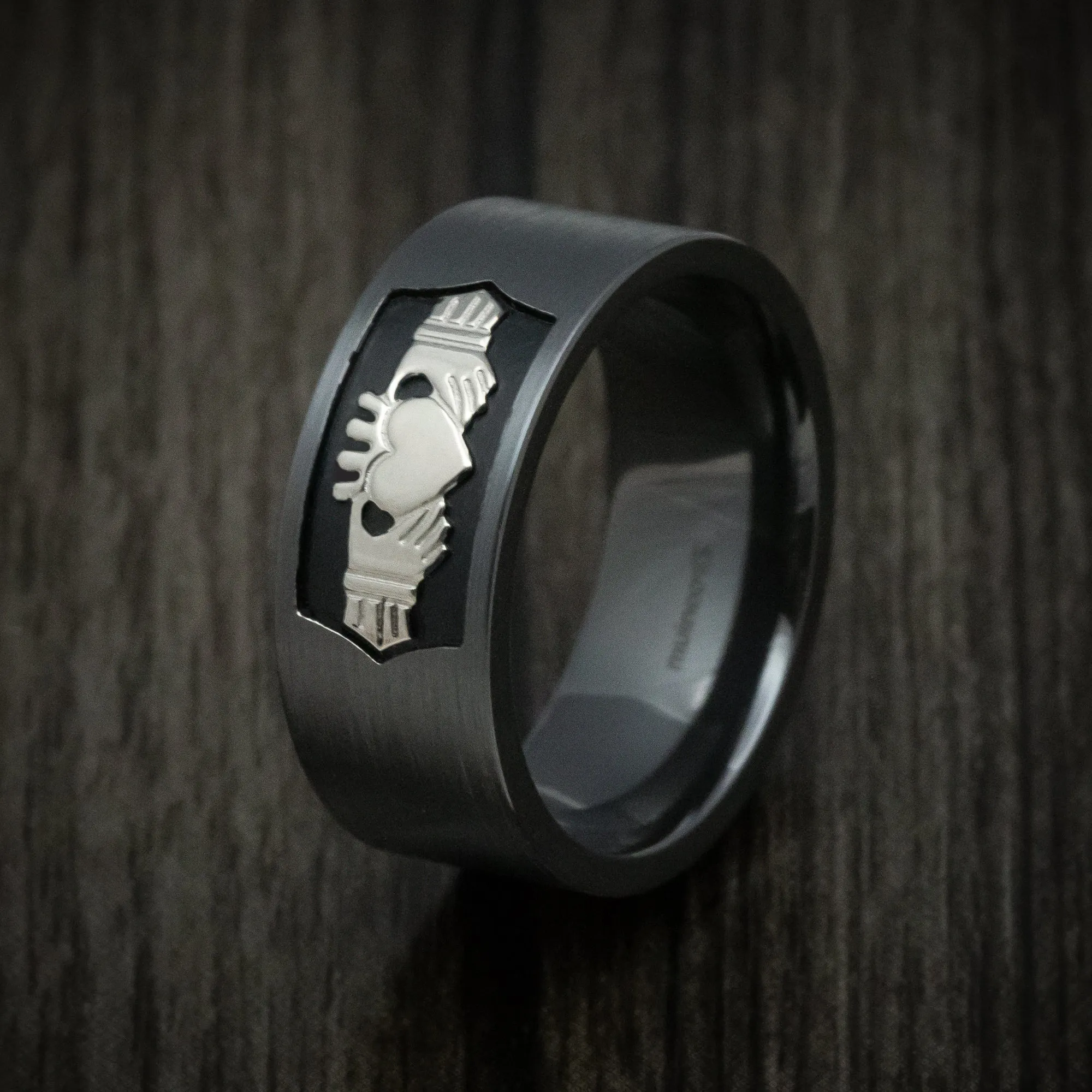 Black Titanium Celtic Claddagh Men's Ring with Cerakote Custom Made