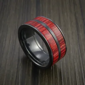 Black Titanium Men's Ring with Dual Wood Inlays Custom Made Wedding Band