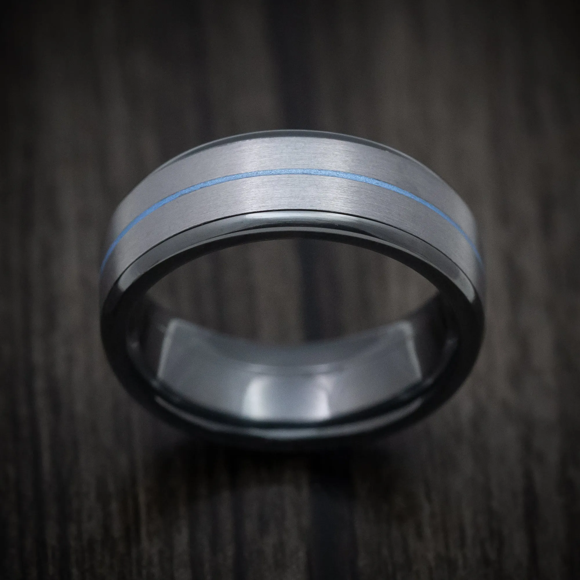 Black Titanium Men's Ring with Tantalum and Cerakote Inlays Custom Made Band