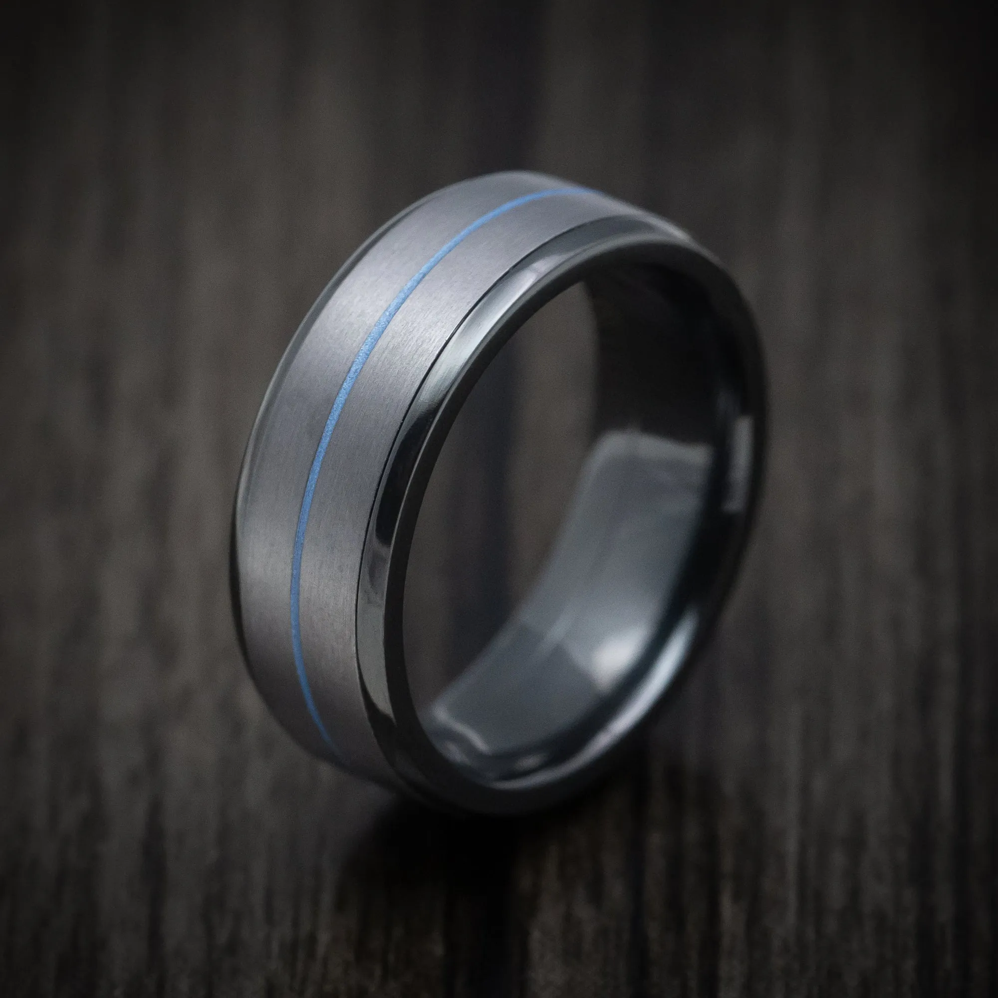 Black Titanium Men's Ring with Tantalum and Cerakote Inlays Custom Made Band