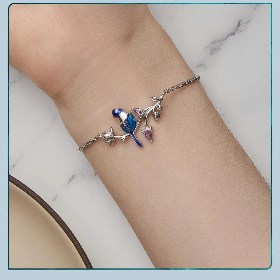 'Blue Bird' Charm Bracelet CZ and Sterling Silver