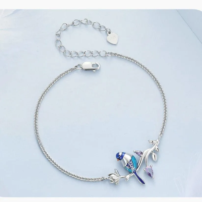 'Blue Bird' Charm Bracelet CZ and Sterling Silver