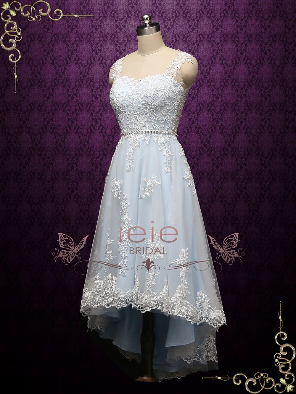 Blue Boho Destination Lace High Low Wedding Dress NELLIE