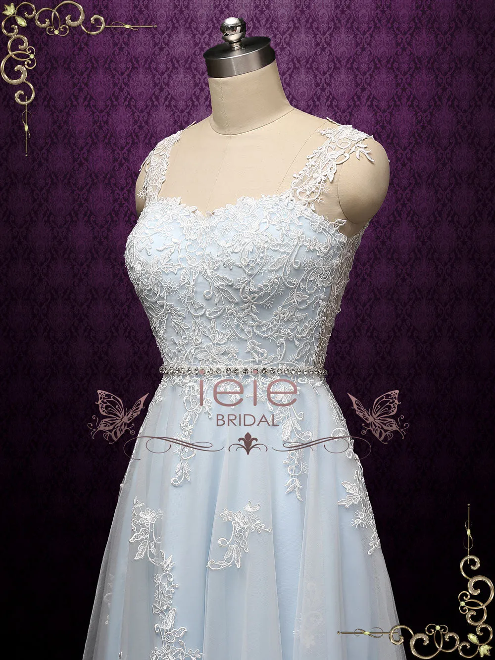 Blue Boho Destination Lace High Low Wedding Dress NELLIE