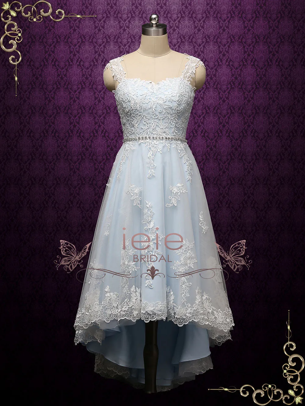 Blue Boho Destination Lace High Low Wedding Dress NELLIE