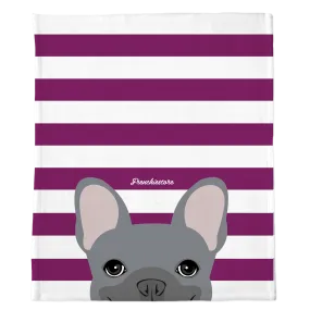 Blue French Bulldog on Beet Stripes | Frenchie Blanket