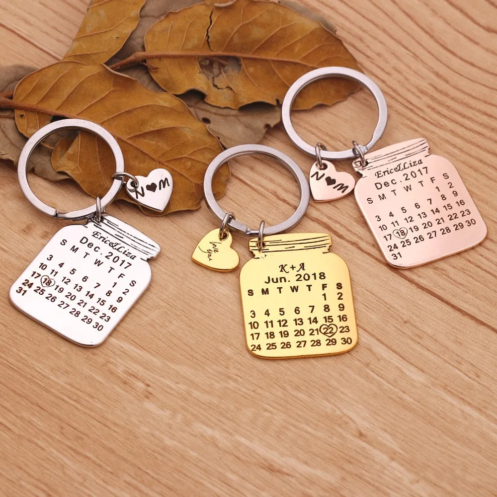 Bottle Shape Custom Calendar Keychain With Heart Icon