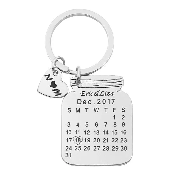 Bottle Shape Custom Calendar Keychain With Heart Icon