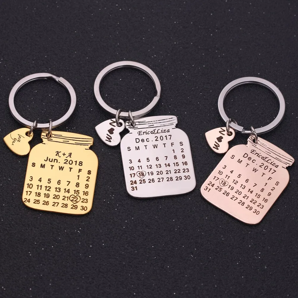 Bottle Shape Custom Calendar Keychain With Heart Icon