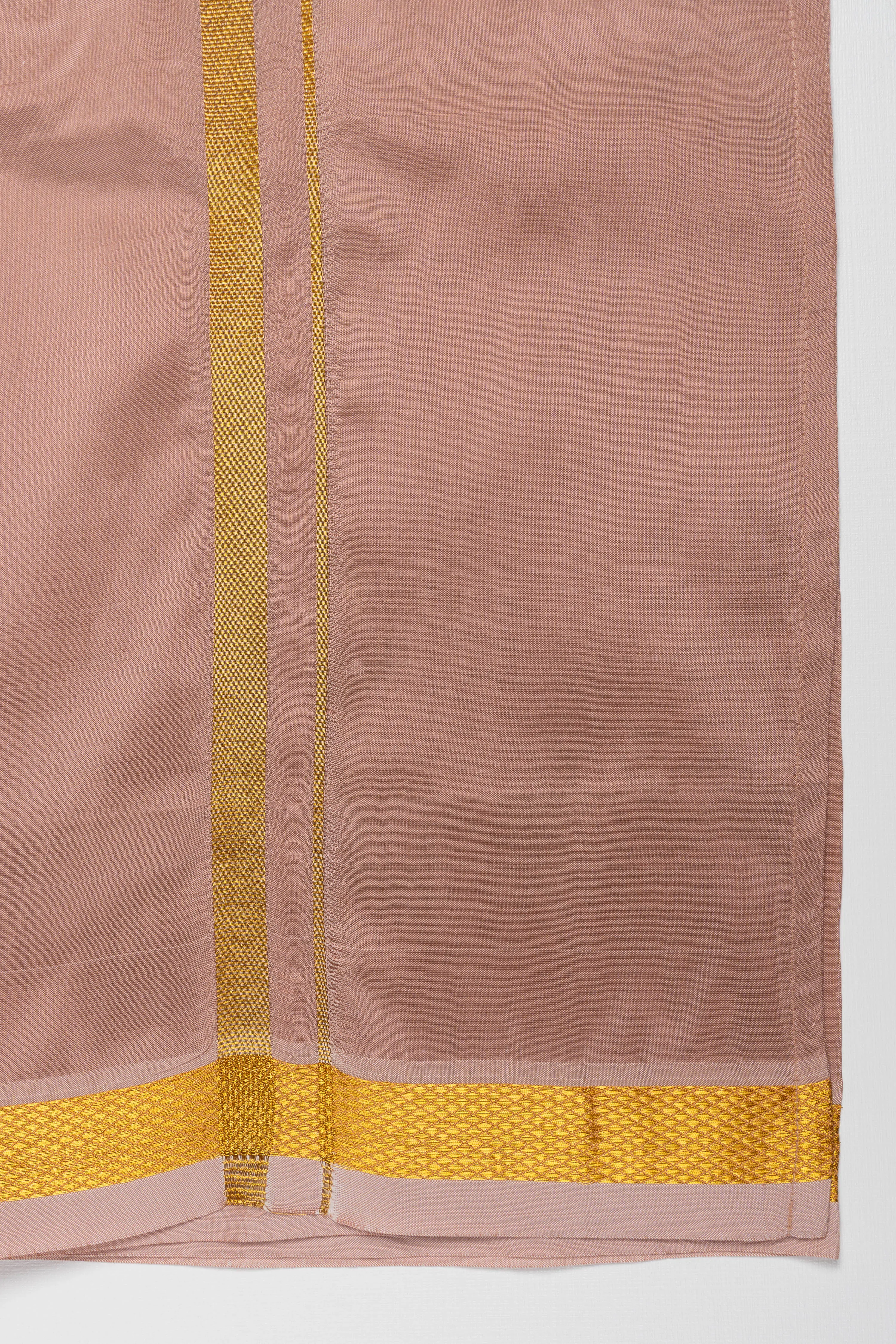 Boys Classic Silk Dhoti in Rich Copper with Golden Accents