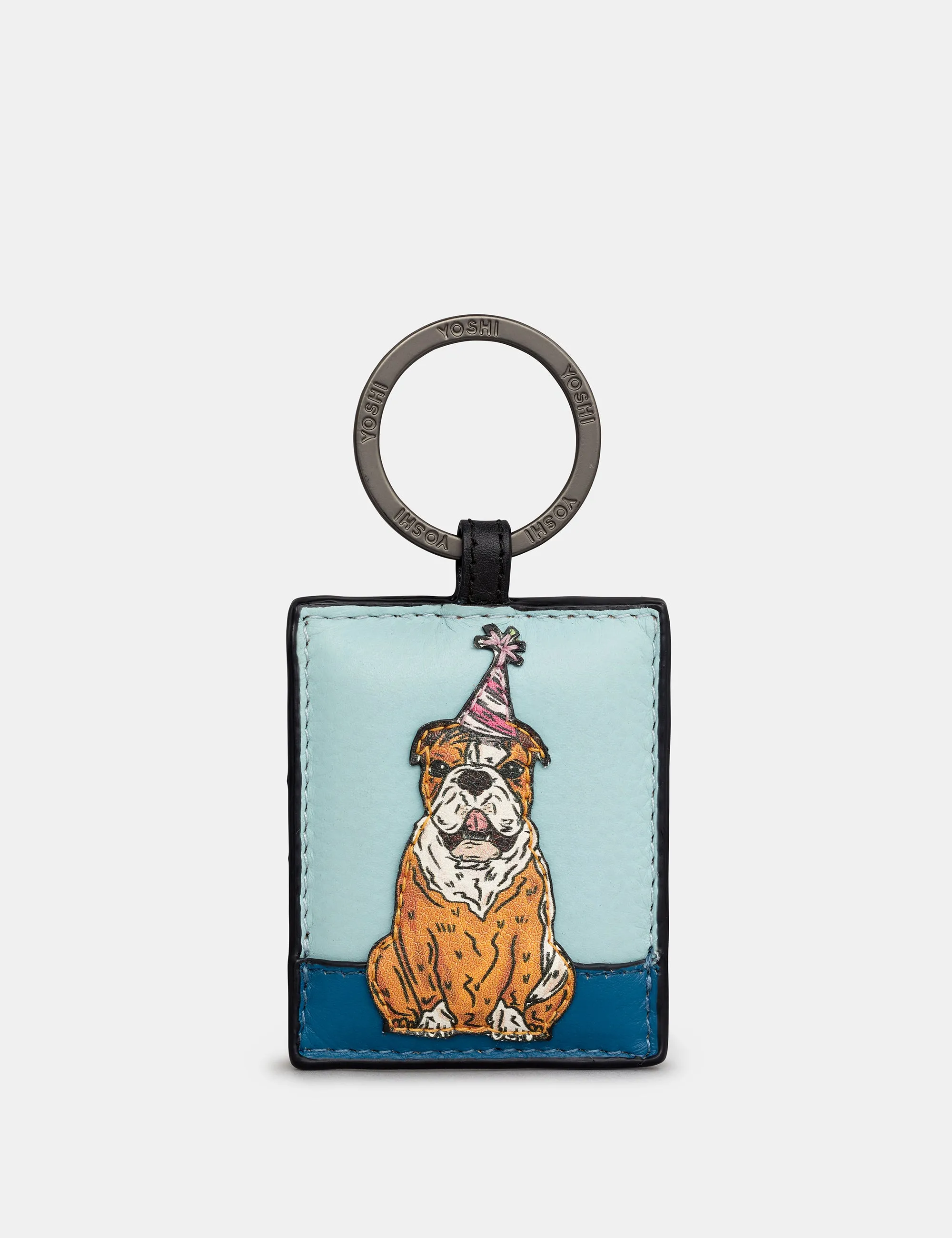 Bulldog Party Dogs Leather Keyring