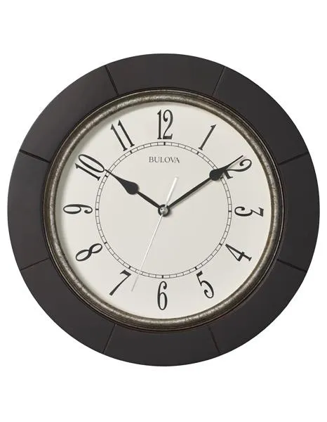 Bulova Espresso Decorative Wall Clock - Espresso Finish- Antique Pewter Bezel