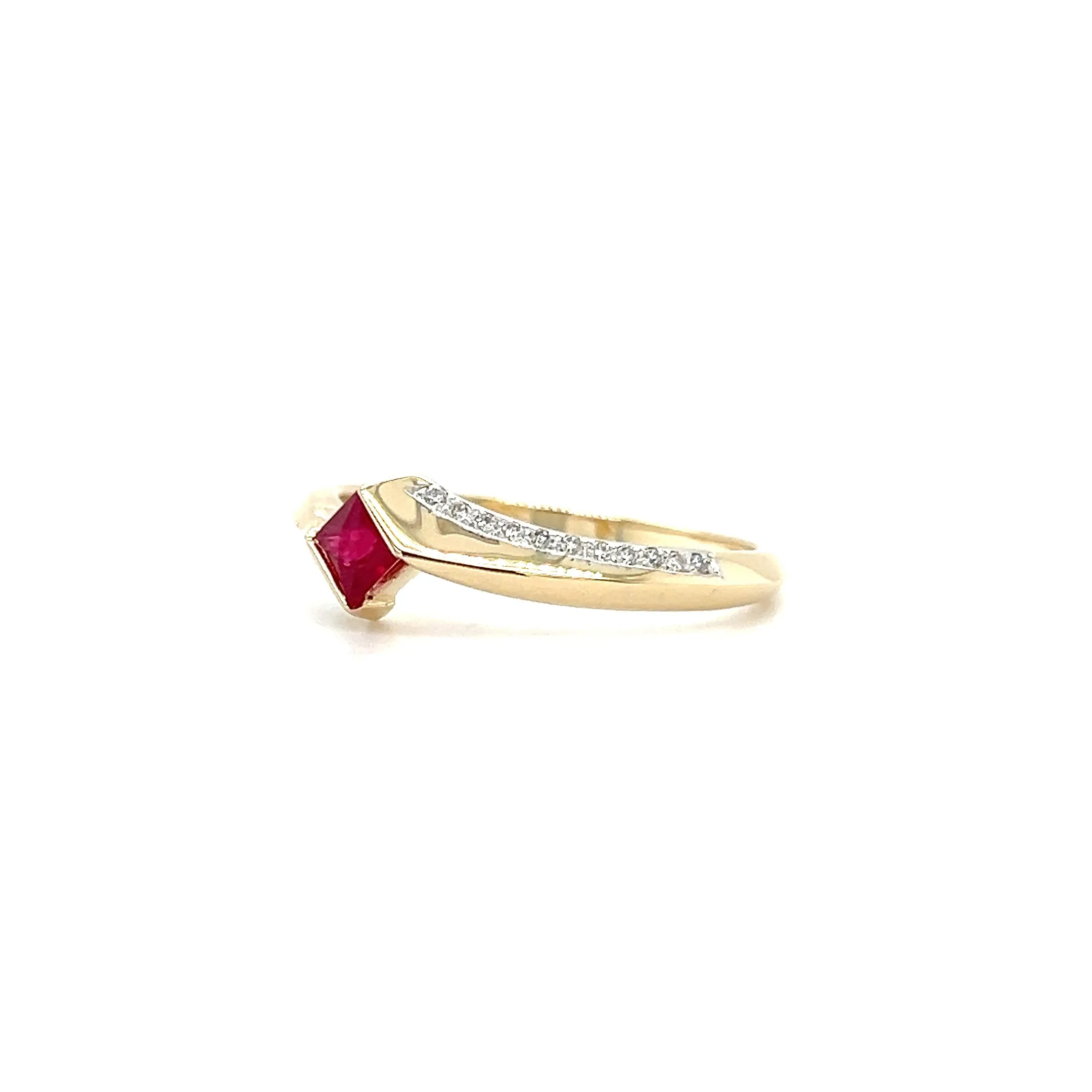 Bypass Ruby Ring with Diamond Accents in 14K Yellow Gold