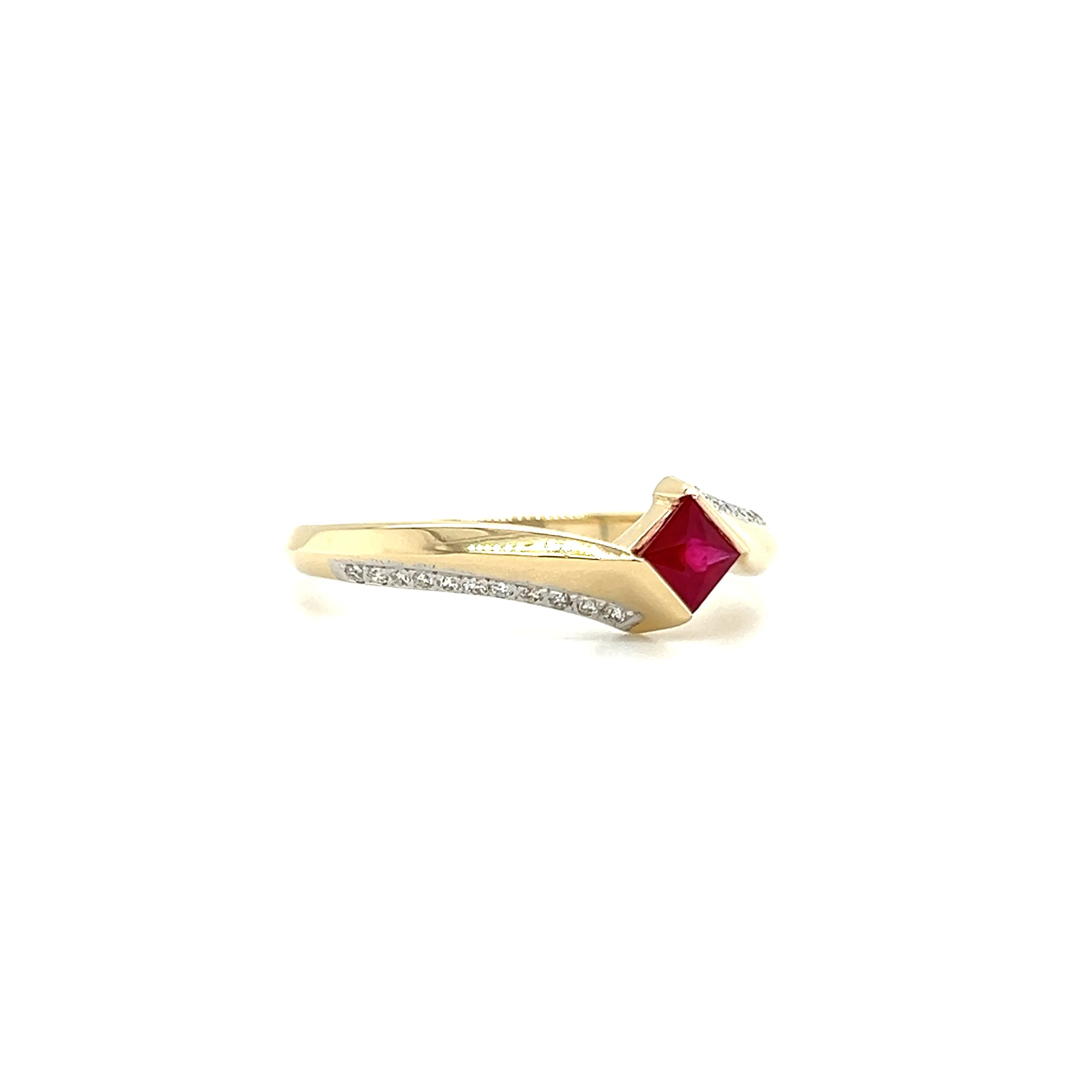 Bypass Ruby Ring with Diamond Accents in 14K Yellow Gold